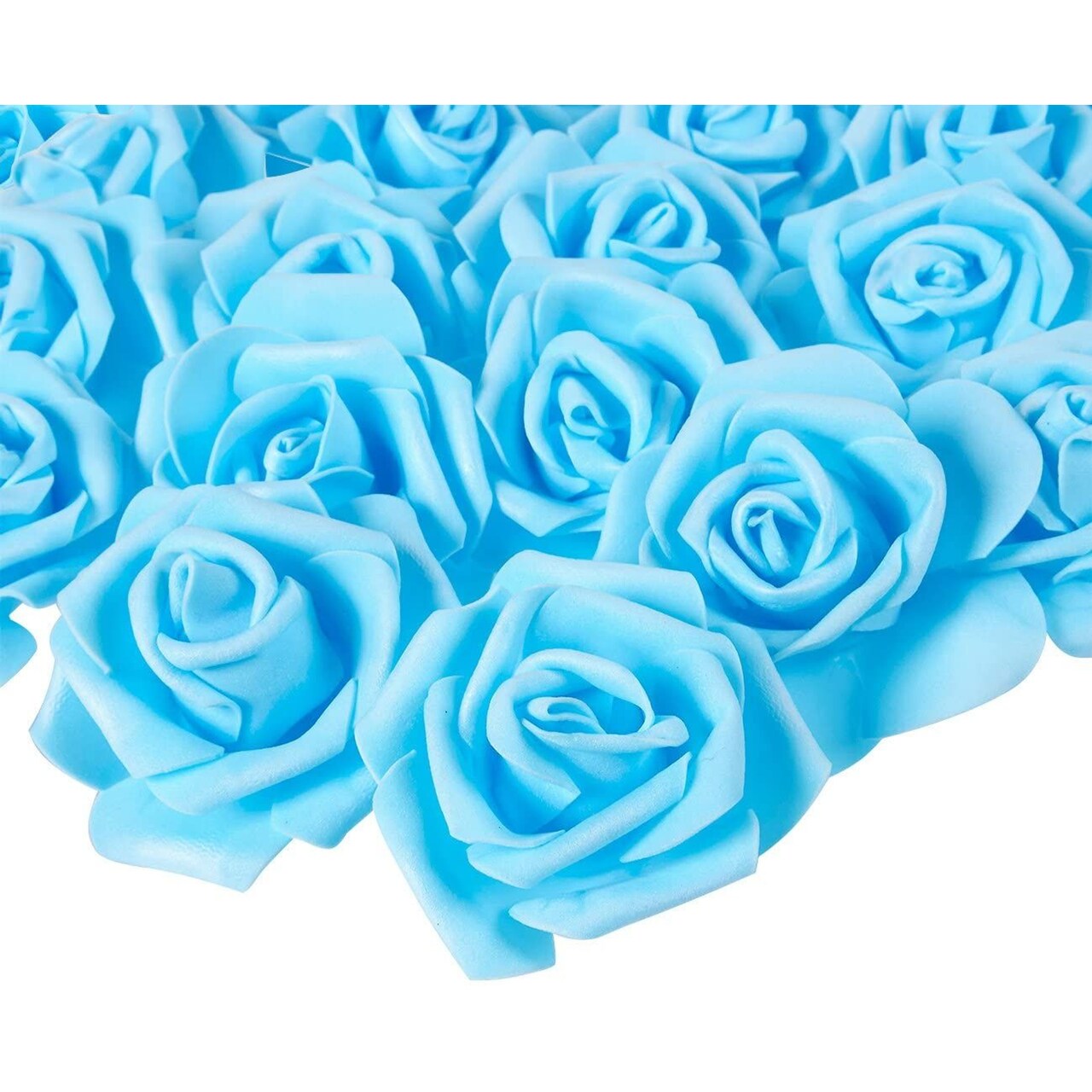 100 Pack Light Blue Artificial Flowers, Bulk Stemless Fake Foam Roses for Wedding, Decorations, Bouquets (3 in)